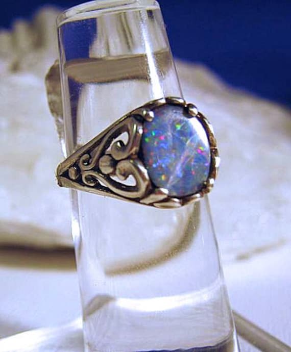 Dark Real Opal Doublet 9 10 11 Ring Blau Rot Grün Antik Handarbeit 4 5 6 7 8 von GriffinsNestJewelry