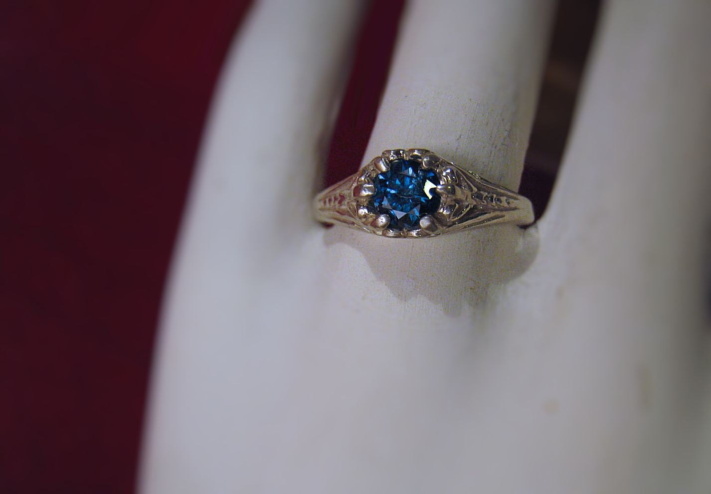 Echter Blue Diamond .50Ct Vintage Stil Filigraner Ring Sterling Silber Handgefertigt Benutzerdefinierte Größen 3 4 5 6 7 8 9 10 11 Edler Schmuck von GriffinsNestJewelry