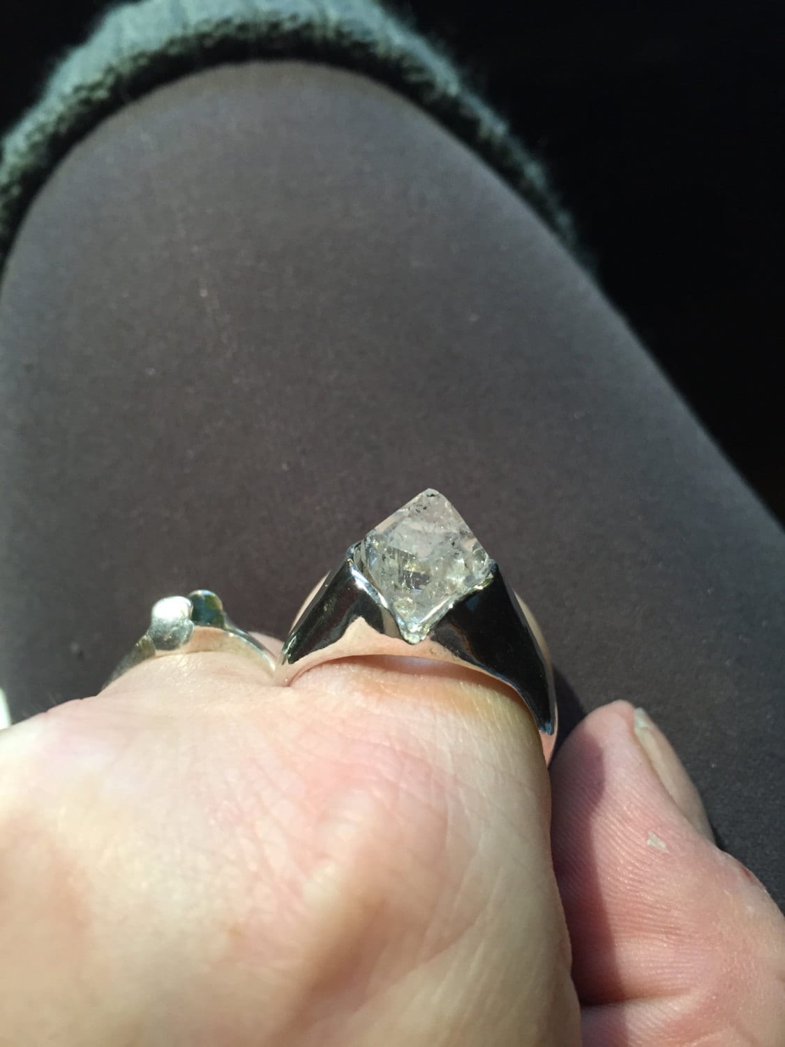 Echter Herkimer Diamant Doppelender Quarz Rohkristall Ring Sterling Silber Unisex Handgemacht Ungerade Größe 5 6 7 8 9 10 11 von GriffinsNestJewelry