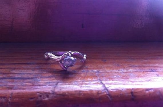 Echter Rohdiamant Zweig Ring Grau Schwarz Stein Kralle Einfassung Verlobungsring Sterlingsilberkiesel Größe 2 3 4 5 6 7 8 9 10 Handgemachter Feiner von GriffinsNestJewelry