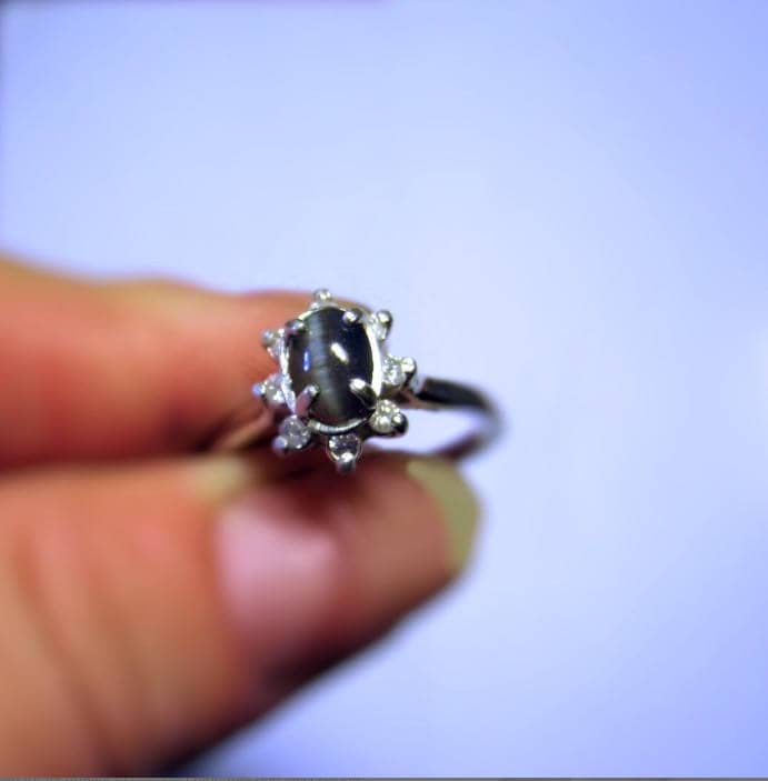 Echter Seltener Alexandrit Catseye Ring Grün Auf Blau Sterling Silber Handgemachter Weißer Topas Größe 4 5 6 7 8 9 10 Edles Schmuck von GriffinsNestJewelry