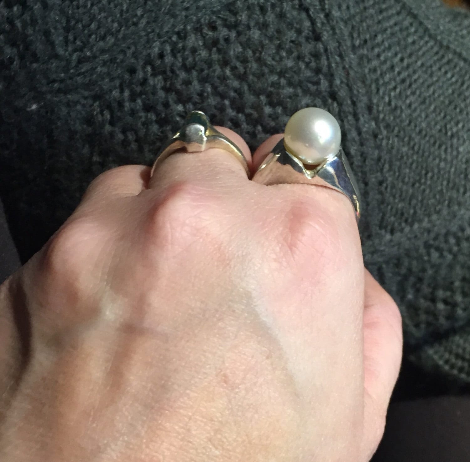 Full Moon Rising Riesige Creme Perle Ring 10mm Echte Zuchtperlen Südsee Weiß Sterling Silber Handarbeit Größe 4 5 6 7 8 9 10 11 12 13 Feiner Schmuck von GriffinsNestJewelry