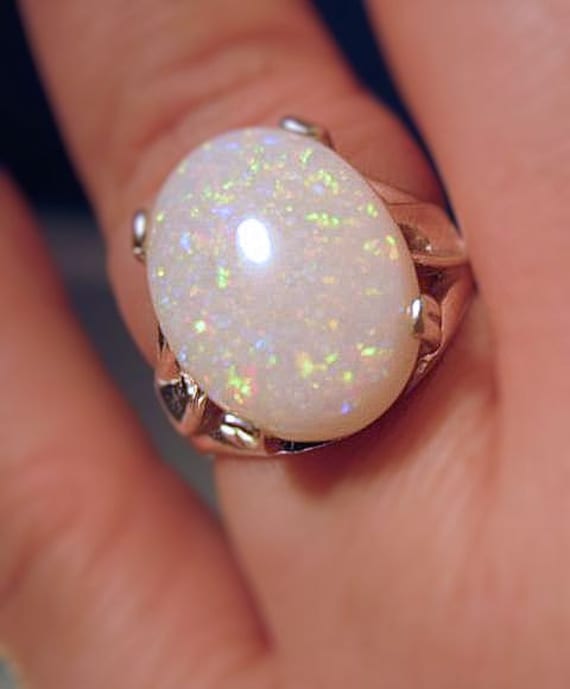 Weißer Opal Ring Aus Silber 18 X 13 Mm 16X11 12X10 Grün Blau Orange Gelb Rot Feuer Unisex Handgemacht 5 6 7 8 9 10 11 Halbe Größe Feiner Schmuck von GriffinsNestJewelry