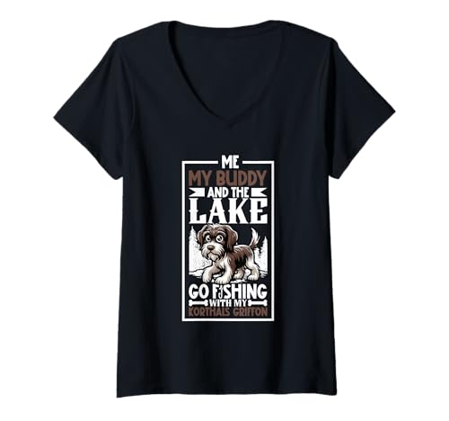 Damen Angeln und Griffon Korthals T-Shirt mit V-Ausschnitt Damen Angeln und Griffon Korthals T-Shirt mit V-Ausschnitt von Griffon Korthals Designs