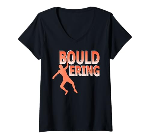 Damen Indoor Bouldern Felsklettern Sport Kletterer Alltag T-Shirt mit V-Ausschnitt von Griffwand Fans Boulder Abenteurer