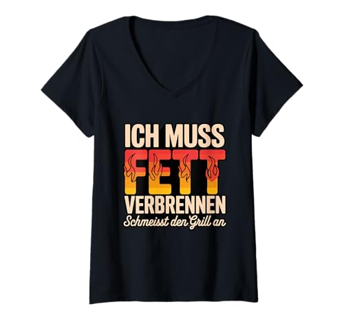 Damen Ich Muss Fett Verbrennen Schmeisst Den Grill An T-Shirt mit V-Ausschnitt Damen Ich Muss Fett Verbrennen Schmeisst Den Grill An T-Shirt mit V-Ausschnitt von Grill Grill Grill Grill Pitmaster Grillhumor