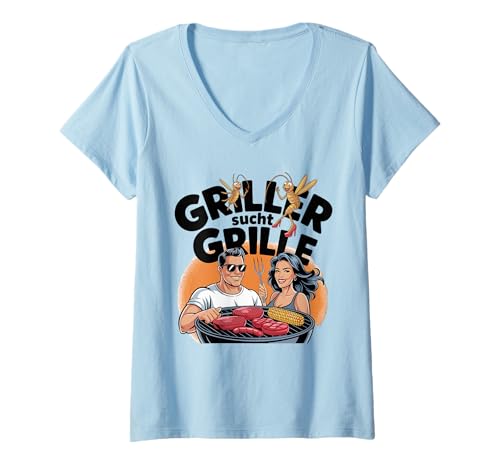 Damen Grill Master Kühlergrill BBQ Fun Insekten T-Shirt mit V-Ausschnitt Damen Grill Master Kühlergrill BBQ Fun Insekten T-Shirt mit V-Ausschnitt von Grill Masters Insect BBQ Fun Humor