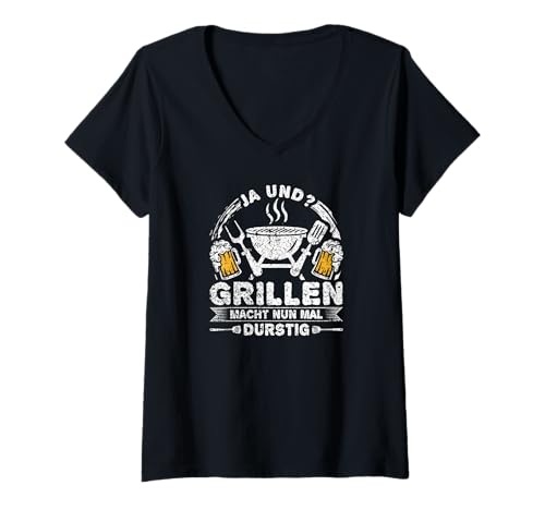 Damen Grillen Macht Nun Mal Durstig Motiv Lustig Grillmeister BBQ T-Shirt mit V-Ausschnitt Damen Grillen Macht Nun Mal Durstig Motiv Lustig Grillmeister BBQ T-Shirt mit V-Ausschnitt von Grill Tshirts für Männer