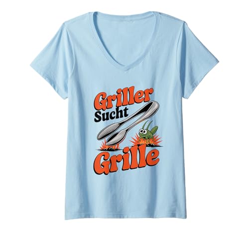 Damen Grillgitter lustiger BBQ Insekten Humor T-Shirt mit V-Ausschnitt von Grill im Freien lustige Insektenliebhaber