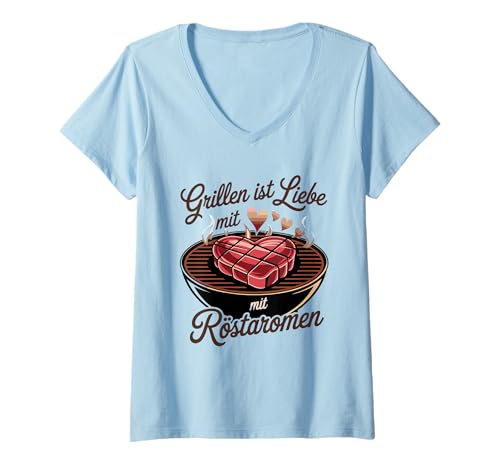 Damen Grillen Ist Liebe Mit Röstaromen BBQ Heart T-Shirt mit V-Ausschnitt Damen Grillen Ist Liebe Mit Röstaromen BBQ Heart T-Shirt mit V-Ausschnitt von Grillbegeisterte köstliche Grilldesigns