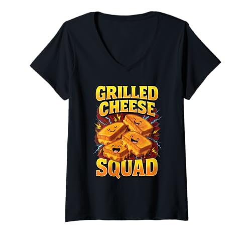 Damen Gegrillter Käse Squad T-Shirt mit V-Ausschnitt Damen Gegrillter Käse Squad T-Shirt mit V-Ausschnitt von Grilled Cheese Food