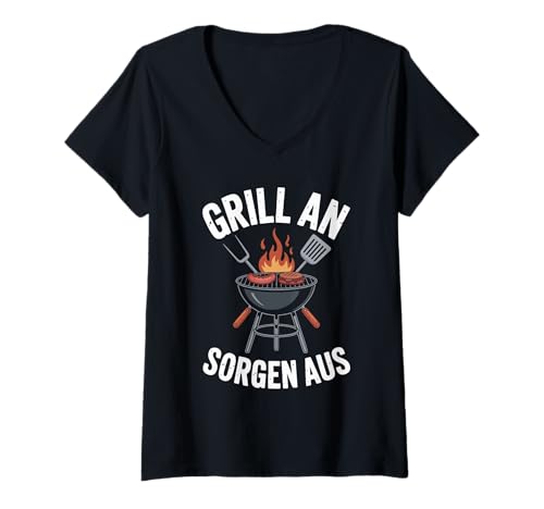 Damen Grill An Sorgen Aus BBQ Spaß T-Shirt mit V-Ausschnitt von Grillen BBQ Entspannung Spaß