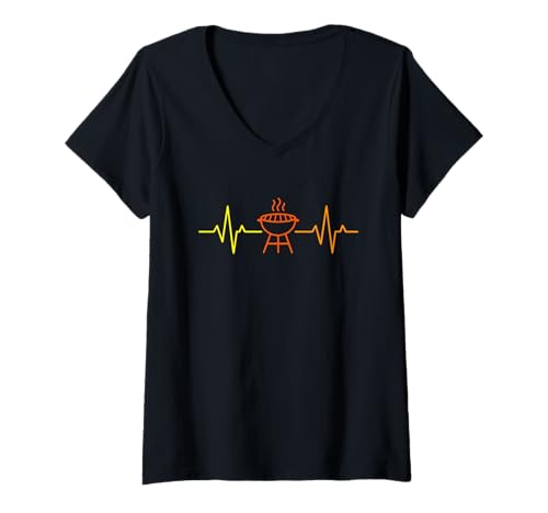 Damen Grill Heartbeat Outfit zum Grillen von Barbecue am Smoker T-Shirt mit V-Ausschnitt Damen Grill Heartbeat Outfit zum Grillen von Barbecue am Smoker T-Shirt mit V-Ausschnitt von Grillen Herzschlag Design für Herren und Damen