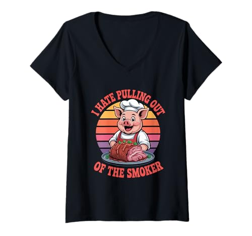 Damen I Hate Pulling Out of The Smoker BBQ Grillen Schwein T-Shirt mit V-Ausschnitt Damen I Hate Pulling Out of The Smoker BBQ Grillen Schwein T-Shirt mit V-Ausschnitt von Grillen Rauchfleisch Schwein Raeucherofen