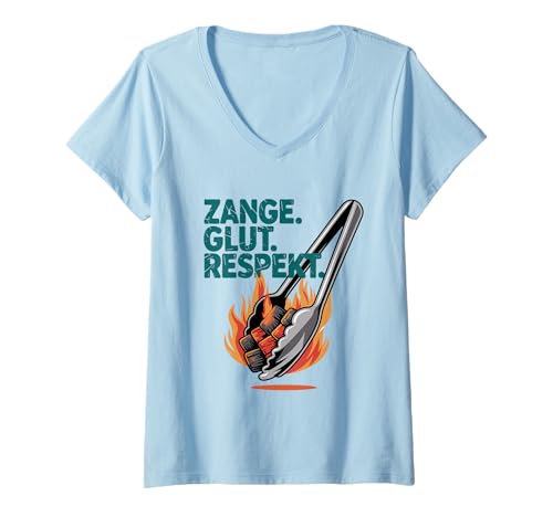 Damen Zange Glut Respekt BBQ Grill Tongs Fire Pitmaster Pride T-Shirt mit V-Ausschnitt von Grillgrill Master Outdoor BBQ Rauchfeuer