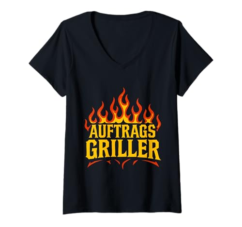 Damen Grillen Auftragsgriller BBQ Humor Grill T-Shirt mit V-Ausschnitt Damen Grillen Auftragsgriller BBQ Humor Grill T-Shirt mit V-Ausschnitt von Grillzentrale