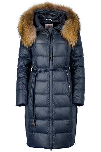 18718 Damen Jacke mit Echtfell Wintermantel Steppjacke mit Echtfellbesatz (42/blau) von Grimada