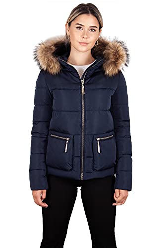 6M138M Damen Winter Jacke Tarore in Daunen Optik mit Echtfellkapuze (36, blau) von Grimada