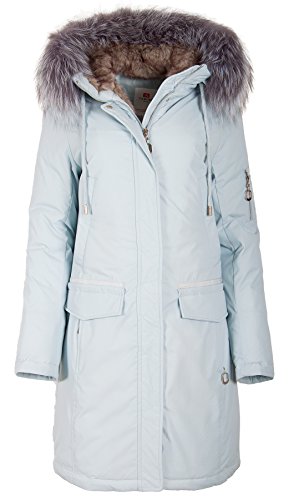 7M29 Damen Wintermantel Parka in Daunen-Optik Parka TARORE mit Echtfellkapuze (36, blau) von Grimada