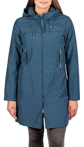 Damen Trenchcoat Trench Jacke Windjacke Übergangsjacke MELISA mit Kapuze (38, blau) von Grimada