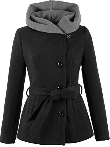 Grimada 1281 Damen Wollmantel Wolljacke COOTIC mit Kapuze (34, schwarz) von Grimada