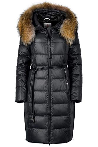 Grimada 18718 Damen Jacke mit Echtfell Wintermantel Steppjacke mit Echtfellbesatz (34/schwarz) von Grimada