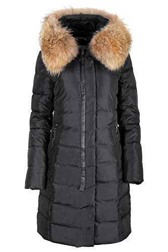 Grimada 18719M Damen Jacke Mantel Winterjacke Steppmantel in Daunen-Optik OLANMEAR mit Echtfellkapuze (38 ,schwarz) von Grimada