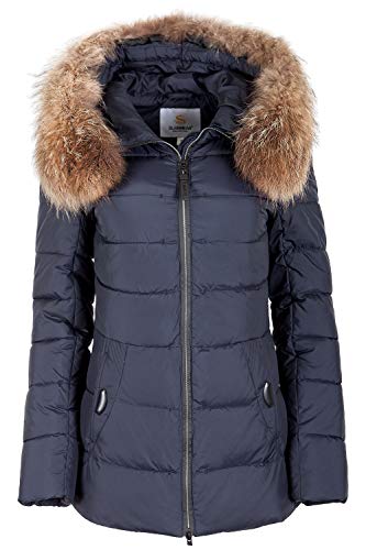 Grimada 683 Damen Winterjacke Skijacke in Daunen-Optik OLANMEAR Echtfell Kapuze (40,blau) von Grimada