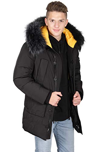 Grimada 6H23 Herren Winterjacke Arctic Parka KINGSWIND mit Echtfellkapuze (50, schwarz) von Grimada