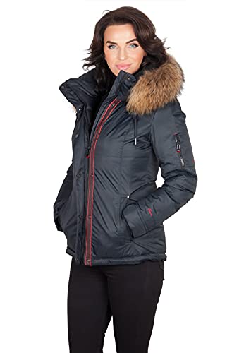 Grimada 9M15 Damen Winterjacke Skijacke in Daunen-Optik TARORE mit Echtfellkapuze (38, blau) von Grimada