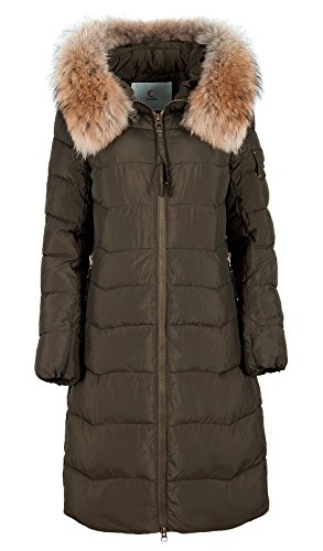 Grimada Damen Jacke Wintermantel Daunen-Optik Parka CLASNA mit Echtfellkapuze (36, khaki) von Grimada