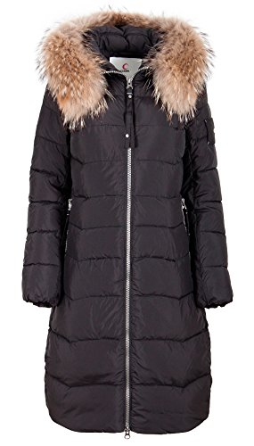 Grimada Damen Jacke Wintermantel Daunen-Optik Parka CLASNA mit Echtfellkapuze (40, schwarz) von Grimada