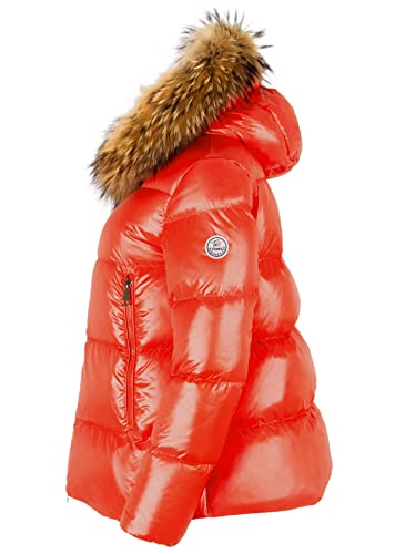 Grimada M08NF Damen Jacke Winter Daunen Daunenjacke Oversize TARORE mit Kapuze Fell (44, rot) von Grimada