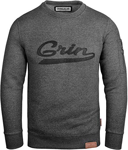 Grin&Bear Herren Crew Neck mit Ärmeltasche Anthrazit L GEC542 von Grin&Bear