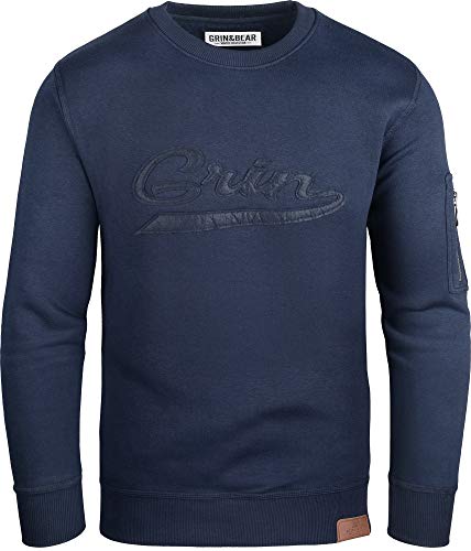 Grin&Bear Herren Crew Neck mit Ärmeltasche Navy S GEC542 von Grin&Bear