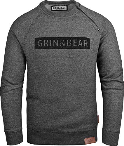 Grin&Bear Herren Crew Neck mit Design Rubber Zip anthrazit S GEC541 von Grin&Bear