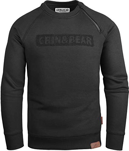 Grin&Bear Herren Crew Neck mit Design Rubber Zip schwarz L GEC541 von Grin&Bear