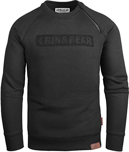 Grin&Bear Herren Crew Neck mit Design Rubber Zip schwarz L GEC541 von Grin&Bear