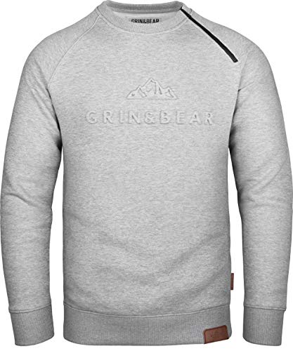 Grin&Bear Herren Crew Neck mit gestempeltem Design Logo grau meliert L GEC548 von Grin&Bear