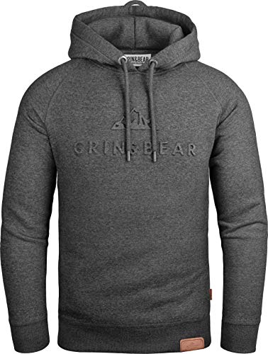 Grin&Bear Herren Hoodie Slim fit Kapuzenpullover Kapuzenjacke mit gestempeltem Design Logo GEC540 (L, Anthrazit) von Grin&Bear