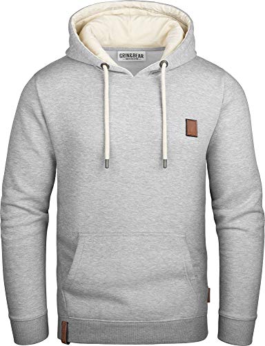 Grin&Bear Herren Kapuzenpullover mit Kontrast Kapuze grau meliert, M, GEC475 von Grin&Bear