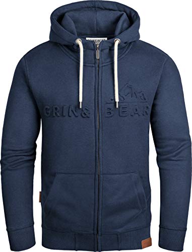 Grin&Bear Herren Kapuzenpullover mit geprägtem Logo in Navy, M, GEC017 von Grin&Bear