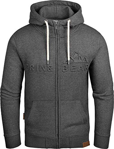 Grin&Bear Herren Kapuzenpullover mit geprägtem Logo in anthrazit, L, GEC017 von Grin&Bear