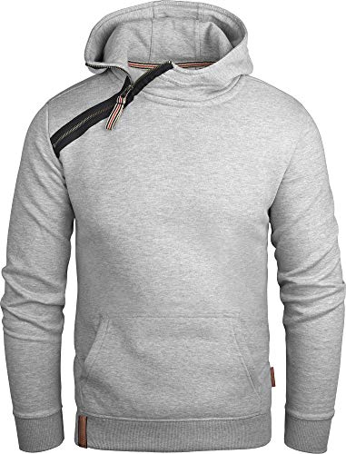 Grin&Bear Herren Kapuzenpullover mit schräg Zip grau meliert, L, GEC435 von Grin&Bear