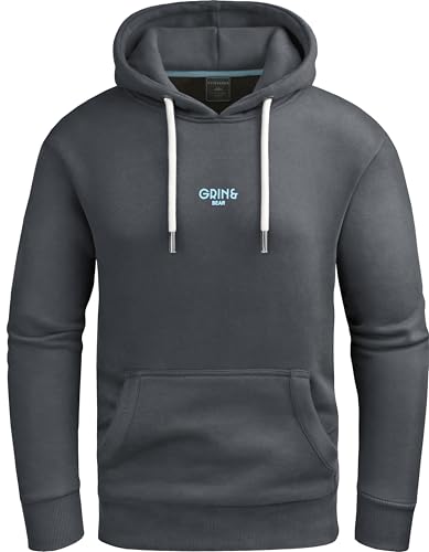 Grin&Bear Hoodie Herren Kapuzenpullover Sweatshirt Pullover GB707-SteelGrey-M von Grin&Bear