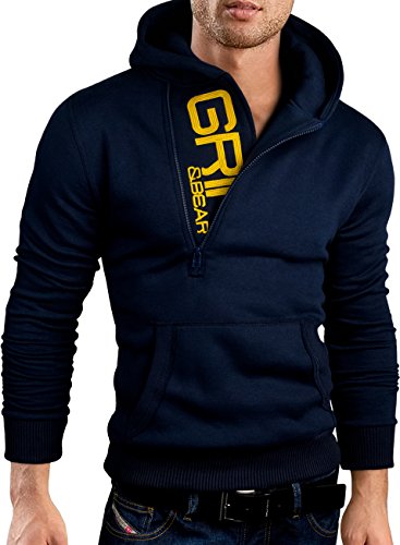 Grin&Bear Slim fit Halfzip Jacke Kapuze Hoodie Sweatshirt Kapuzenpullover, Navy, L, GEC401 von Grin&Bear