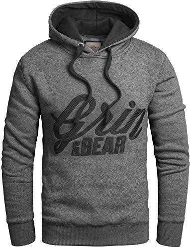 Grin&Bear Slim fit Signatur Logo Jacke Kapuze Hoodie Sweatshirt Kapuzenpullover, anthrazit, XL, GEC469 von Grin&Bear
