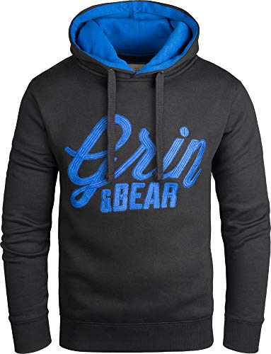 Grin&Bear Slim fit Signatur Logo Jacke Kapuze Hoodie Sweatshirt Kapuzenpullover, schwarz, XL, GEC469 von Grin&Bear