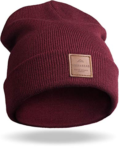 Grin&Bear Unisex Streetwear Mütze Beanie Feinstrick weinrot M65 von Grin&Bear