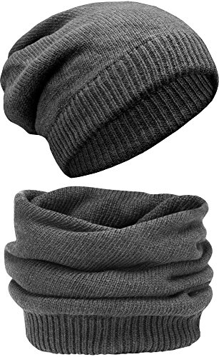 Grin&Bear sehr weicher und Warmer Snoot Unisex Beanie Mütze 2in1 Schal BZW. Mütze dunkelgrau M7 von Grin&Bear